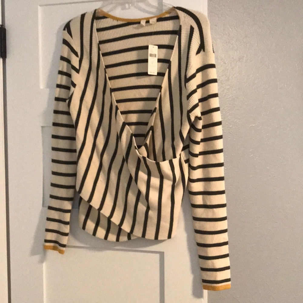 Green and Cream reversible Anthro sweater